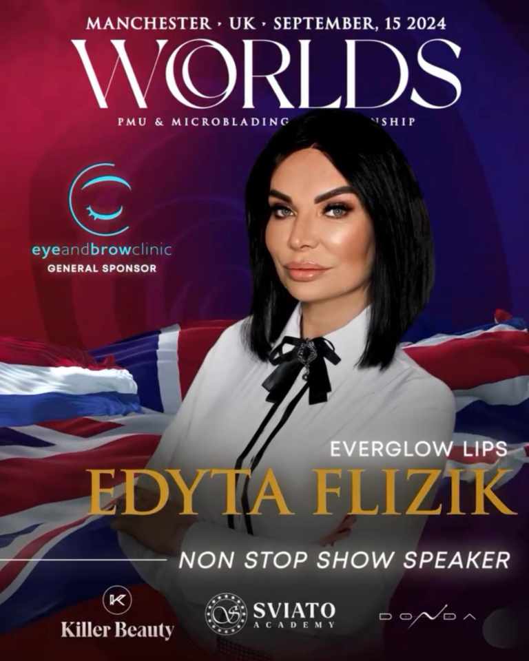 Edyta Flizik PMU jurylid en spreker tijdens een internationale beauty conferentie in Manchester