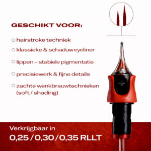 pmu naalden 1rllt cartridges voor hairstroke eyeliner lippen en fijne details in 0.25 0.30 en 0.35