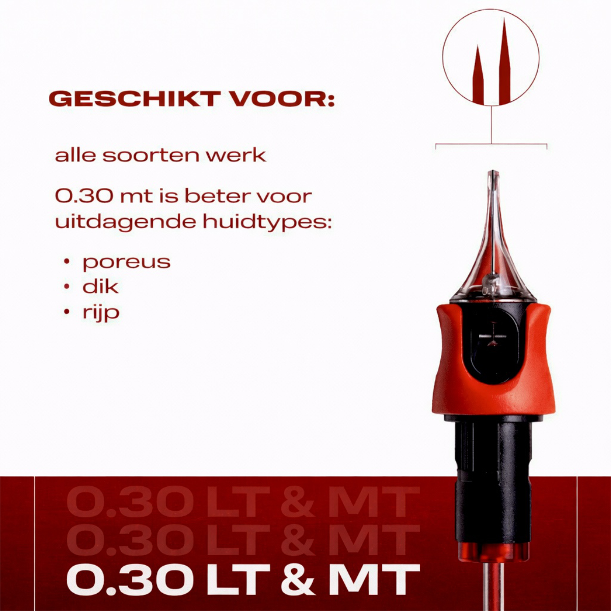 PMU naalden 1RLLT 0.30 voor precieze pigmentplaatsing bij verschillende huidtypes